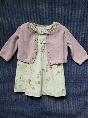 next baby Floral Mint Dress with Lavendar Knit Cardigan
